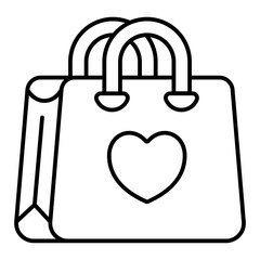 Shopping bag with heart thin line icon, holiday gifts concept. Vector graphics. Shop, store packet sign on white background, linear style for mobile or design.