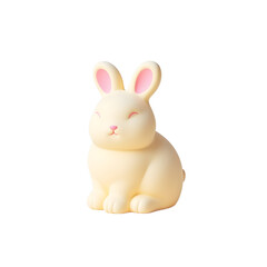 Fototapeta premium Cute Sitting Rabbit with Pink Ears on Cream Background