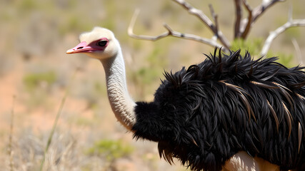 Ostrich bird in the baking hot karoo in South Africa Generative AI