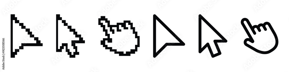 Fototapete computer mouse cursor icons. cursors containing pointer, arrow and hand symbol with pixelated form. 