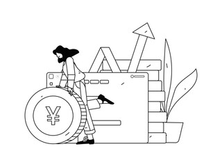 Fototapeta premium Internet financial management investment flat vector concept operation hand drawn illustration 