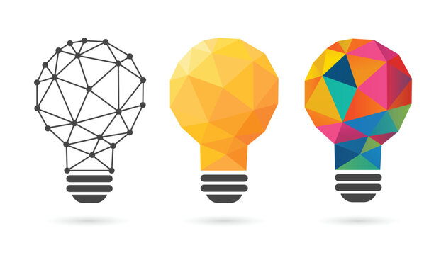 Light bulb idea set symbol. Thinking logo icons. Technology lamp sign. Isolated on white background. Business creative concept. Vector illustration in flat style modern design.