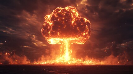 Massive Nuclear Explosion Creates Towering Mushroom Cloud Against Dark Sky