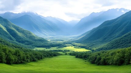 Fototapeta premium Lush valley nestled between majestic mountains