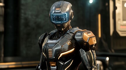 sleek A humanoid AI warrior with