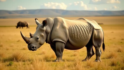 Obraz premium Majestic white rhino, symbol of African savanna's threatened fauna , cutout, wildlife photography
