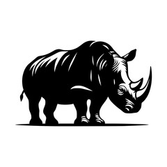 Fototapeta premium Black and white illustration, rhinoceros silhouette, minimalist design 