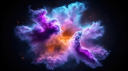 Fototapeta premium Cosmic nebula explosion, vibrant colors, swirling clouds of gas and dust