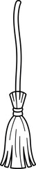 Curved Handle Broomstick Line Art Vector – Simple Witchcraft and Cleaning Illustration