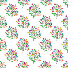 Seamless Pattern Featuring Vibrant Floral Designs and Colorful Decorative Elements