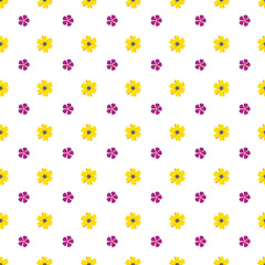 Seamless Pattern of Yellow and Purple Flowers on a White Background