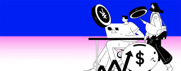 Internet financial management investment flat vector concept operation hand drawn illustration
