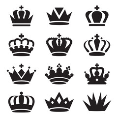 Crown Logo Design Vector, Crown Silhouette Design, Crown vector, silhouette, icon. Crown icons, vector set. Crown symbol set. King, Princess crowns. Collection of crown silhouette,