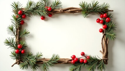 Rustic Christmas Frame with Berries and Branches