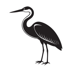 Vector heron silhouette standing in marshland