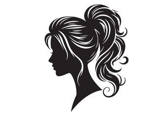 woman hairstyle logo silhouette vector illustration, hair salon logo icon vector silhouette, beauty long hair woman logo silhouette, beauty woman long hair silhouette on white background