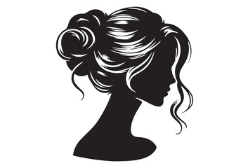 woman hairstyle logo silhouette vector illustration, hair salon logo icon vector silhouette, beauty long hair woman logo silhouette, beauty woman long hair silhouette on white background