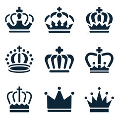 Crown Logo Design Vector, Crown Silhouette Design, Crown vector, silhouette, icon. Crown icons, vector set. Crown symbol set. King, Princess crowns. Collection of crown silhouette,