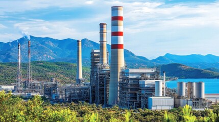 Obraz premium Natural gas power plant operating in harmony with nearby landscape