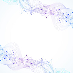 Digits abstract background with connected line and dots, wave flow. Digital neural networks. Network and connection background for your presentation. Graphic polygonal background, illustration