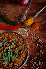 Lentil dal on an Indian plate
