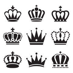 Crown Logo Design Vector, Crown Silhouette Design, Crown vector, silhouette, icon. Crown icons, vector set. Crown symbol set. King, Princess crowns. Collection of crown silhouette,