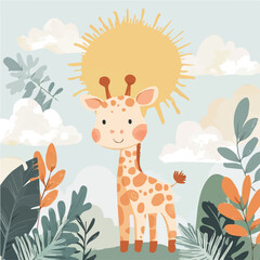 Fototapeta premium set of funny cartoon baby giraffe, Very Simple flat 2D icon baby giraffe isolated on a white background, vector, flat design, animation design, simple flat 2D icon, minimalist design, clipart design