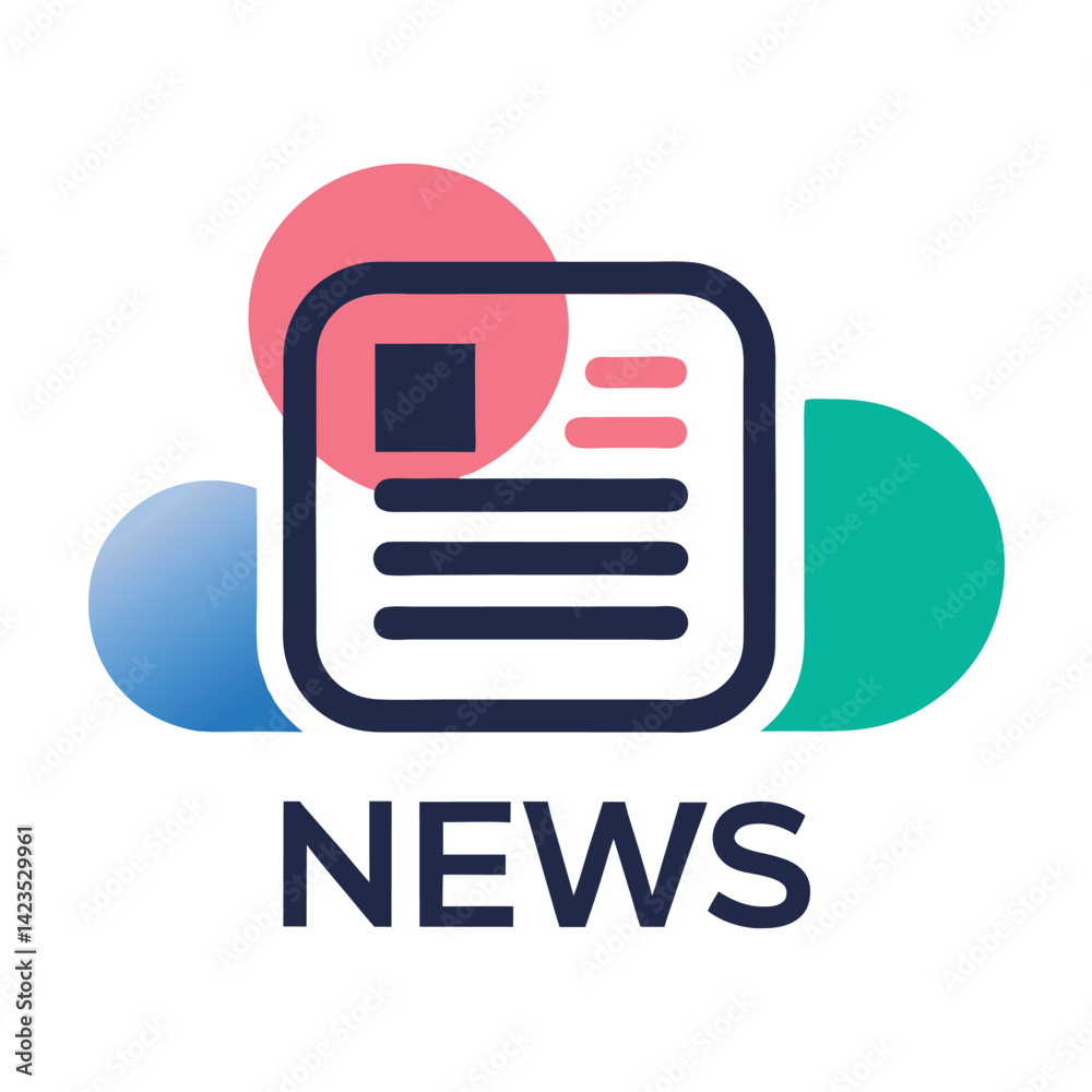 Poster modern minimalist logo design for a news application featuring abstract shapes and clean lines, emph