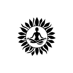 Vector logo design of woman practicing yoga in balanced pose, symbol of inner peace and flexibility