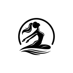 Yoga woman in meditation pose minimalist vector logo, symbol of wellness and feminine energy 