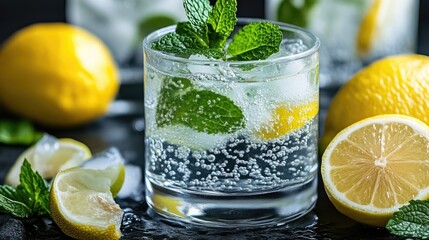 Refreshing Sparkling Water with Mint and Lemon