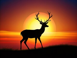 Naklejka premium Silhouette Deer, Elegant Minimalist Wildlife Art, Nature Photography