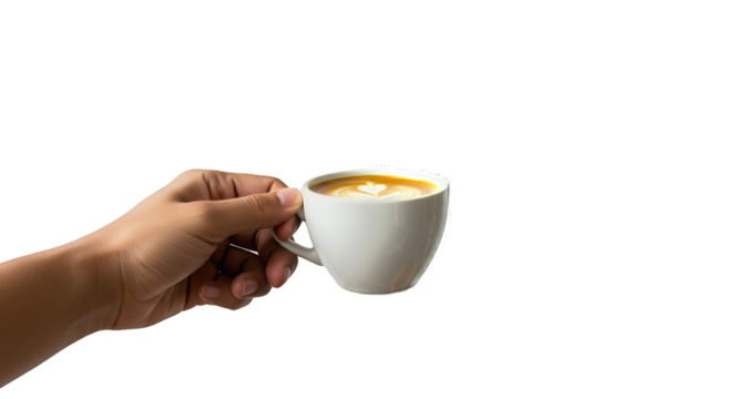 Hand holding a cup of latte art coffee perfect for a morning wake up