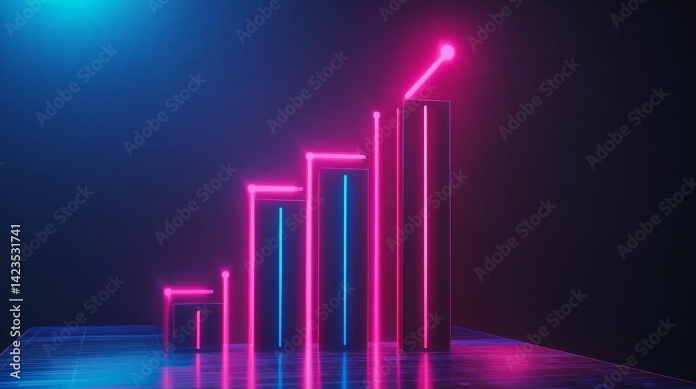 Aufkleber a set of glossy d bars rising dramatically from a financial dashboard, with neon highlights and subt