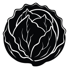 Black silhouette of a cabbage on a white background