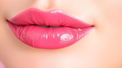 Obraz premium Photo of Fresh lip gloss smear of bright pink color close up. Background texture for backdrops or mapping Generative AI
