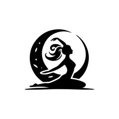 Fototapeta premium Woman yoga logo vector illustration in minimal style, pose symbolizing health, relaxation, and mental balance