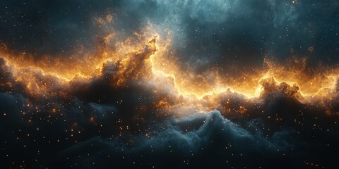 Fototapeta premium Bright cosmic clouds swirl in vibrant orange and dark hues in a stunning representation of deep space