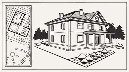 top view landscape design plan with house  courtya (1).eps