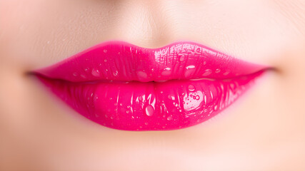 Obraz premium Photo of Fresh lip gloss smear of bright pink color close up. Background texture for backdrops or mapping Generative AI