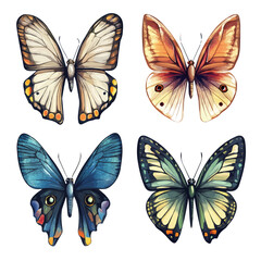 A Very Simple flat 2D icon of a Collection of butterfly wing elements isolated on a transparent background, vector, flat design, animation design, vector, simple flat 2D icon, minimalist, eps