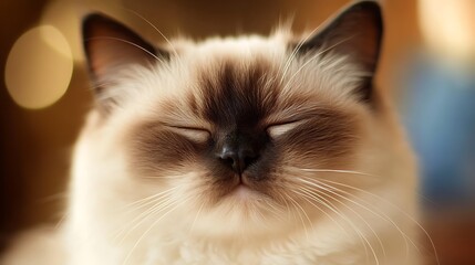 Sleeping Ragdoll Cat with Closed Eyes Showing Relaxed Expression Indoors