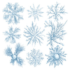 A Very Simple flat 2D icon of a Collection of frost pattern elements isolated on a transparent background, vector, flat design, simple flat 2D icon, eps