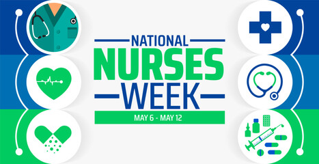 National Nurses Week background banner or poster design template. observed every year in May. Holiday concept. Use to any Template, card, poster, placard, template.