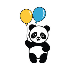 Cute Panda Holding Balloons Perfect for Childrens Design, Adorable Panda with Balloons Illustration