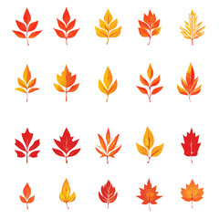A Very Simple flat 2D icon of a Collection of maple leaf for autumn season isolated on a transparent background, vector, flat design, animation design, vector, simple flat 2D icon, minimalist, eps