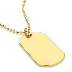 Fototapeta premium Close-up of a premium gold tag with a ball chain on a clean white background, showing luxury detail and perfect texture.
