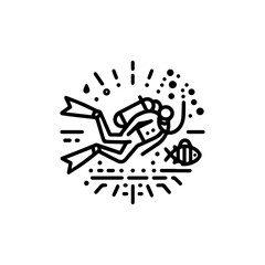 Silhouette scuba diver black vector logo design, symbol of underwater sport and marine exploration 