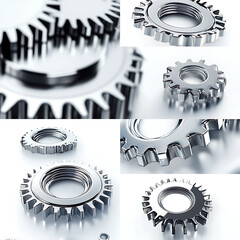 Gears and cogs on a white background representing mechanical parts and industrial technology