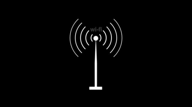 Wi-fi network tower icon white  color glowing animation black background